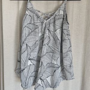 Leaf Motif Strappy Tank Top, XS, Black and White